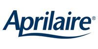 Aprilaire logo in dark blue text with a wave underline on a white background