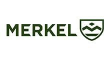 The merkel logo is green and has a shield on it.
