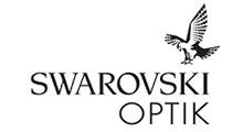 A black and white logo for swarovski optik with a bird on it.