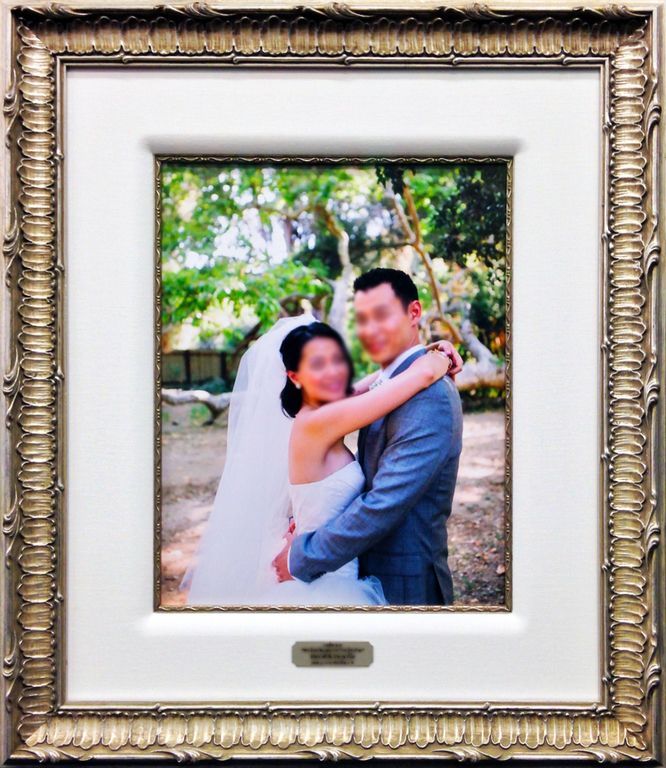 Wedding portrait with fabric wrapped liner and matching frame and fillet