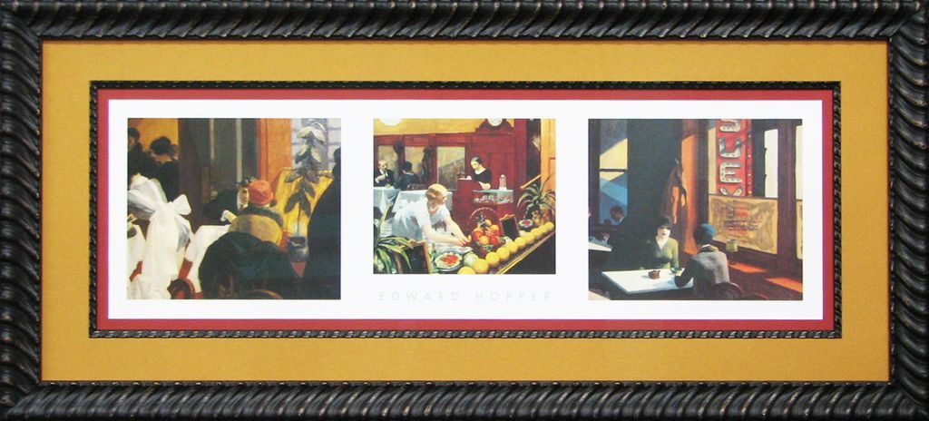 Hopper triptych poster with double mat with matching fillet and frame