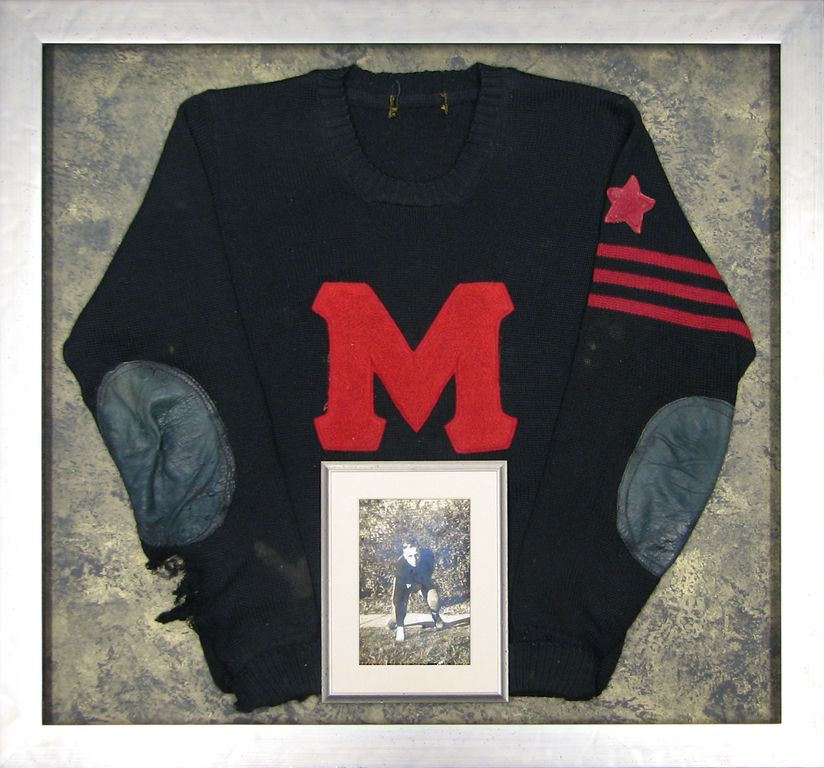 Vintage letterman jacket shadow box