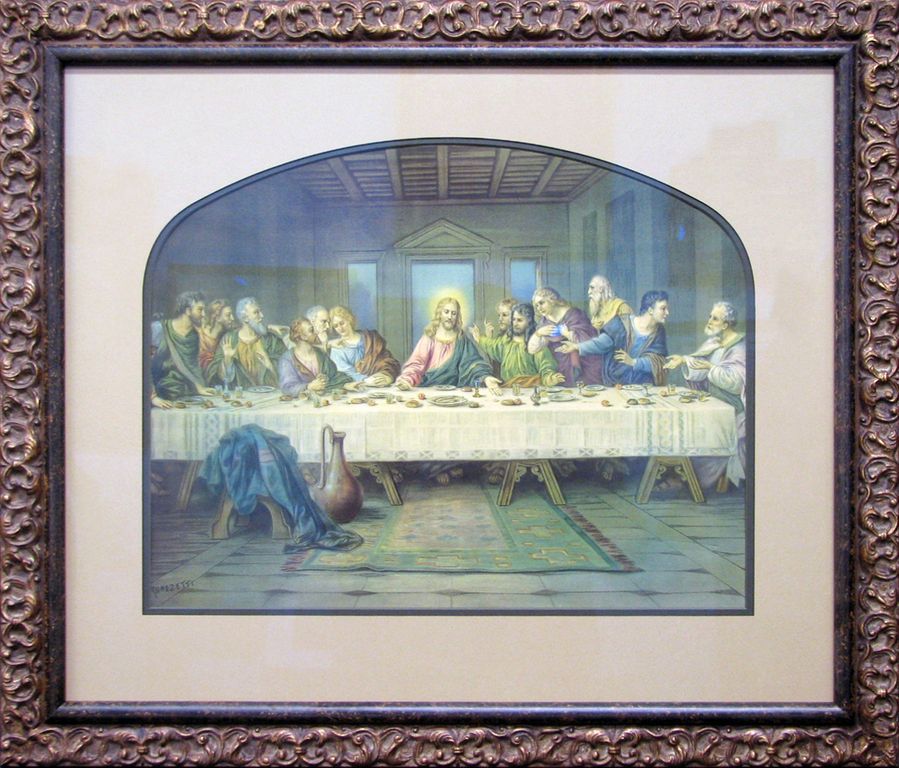 A framed painting of the last supper