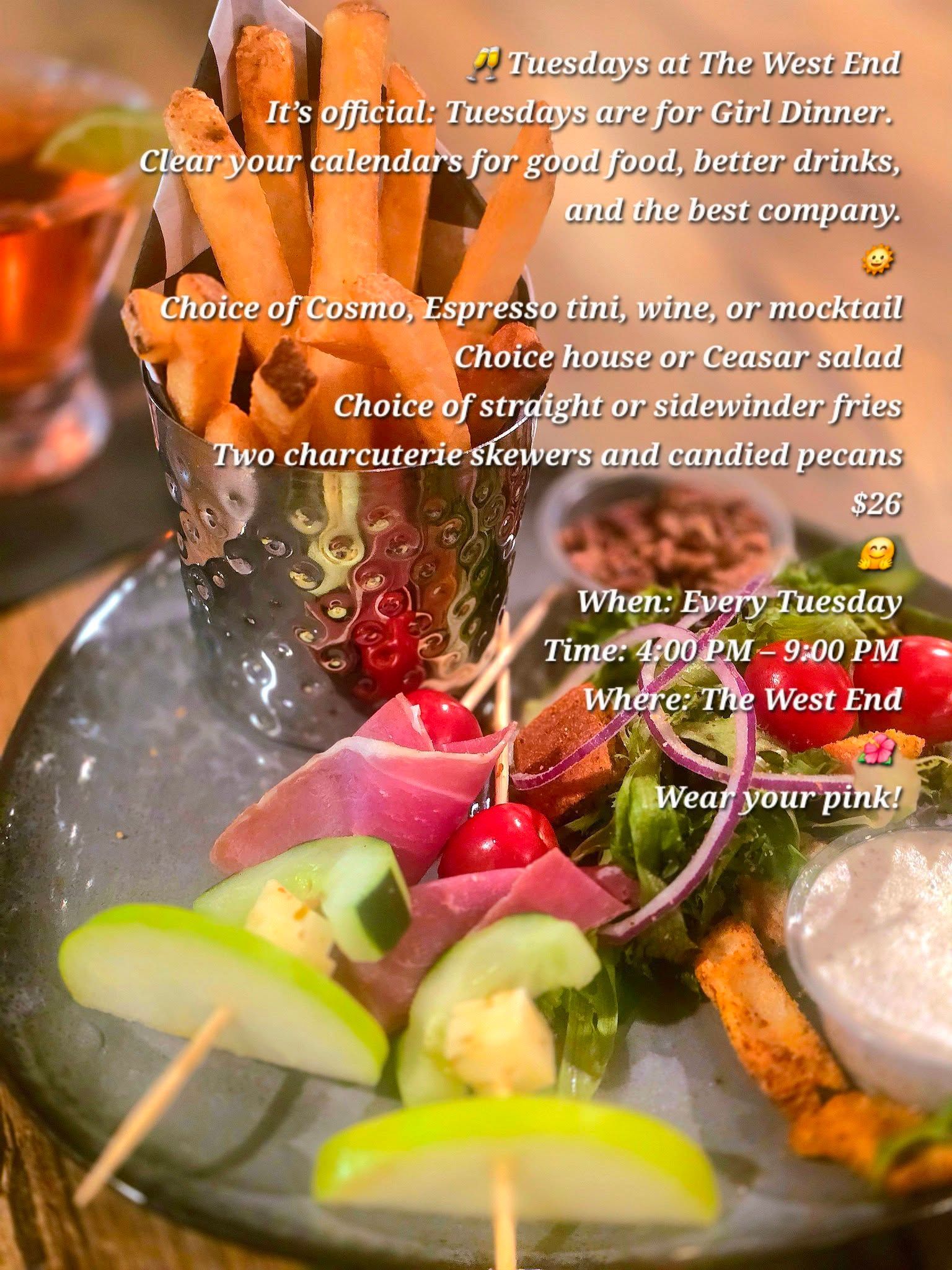 Advertisement for The West End restaurant: All-you-can-eat crab legs on Sundays at 3 PM for $47.95.