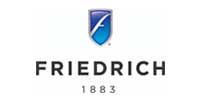 A logo for friedrich 1883 with a blue shield on a white background.