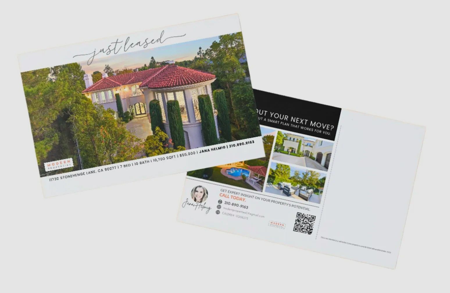 Two real estate postcards showing a 
