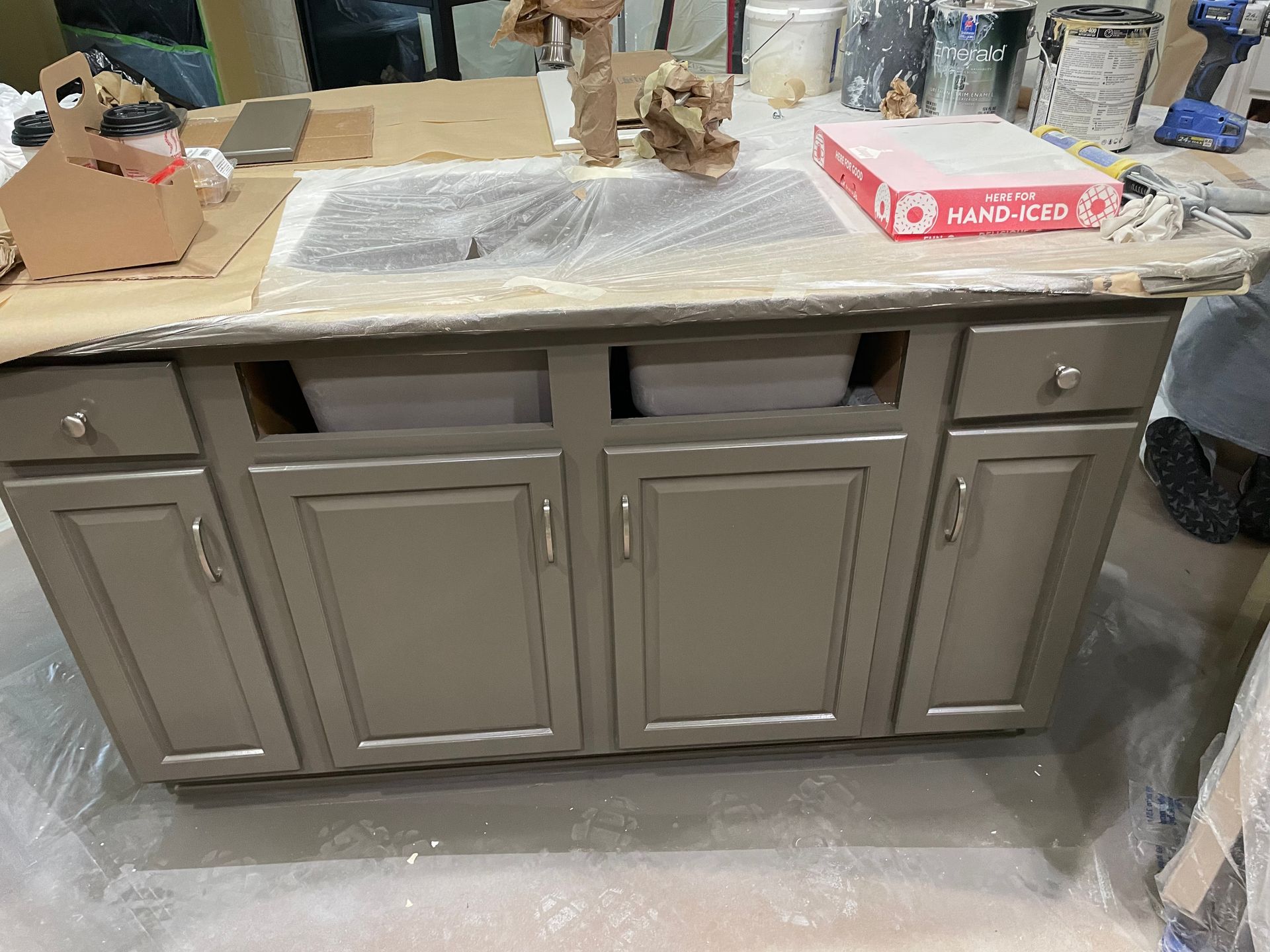 During cabinet painting