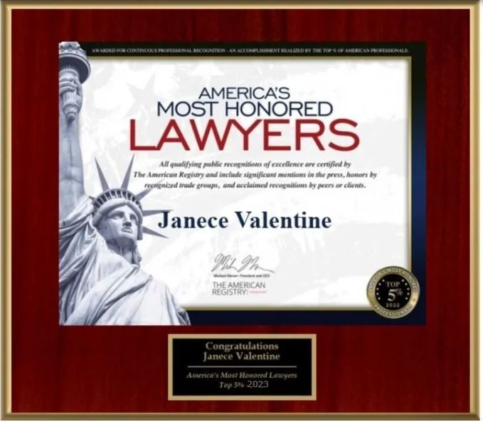 a framed certificate that says america 's most honored lawyers