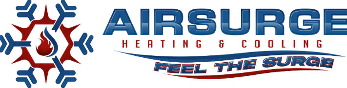 The logo for airsurge heating and cooling feel the surge