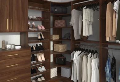 A walk in closet filled with clothes and shoes.