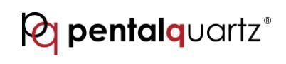 The logo for pentalquartz is black and red on a white background.