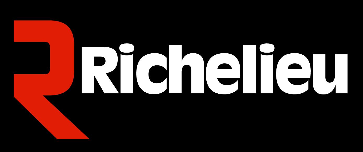 Richelieu logo with a red stylized R and white text on a black background