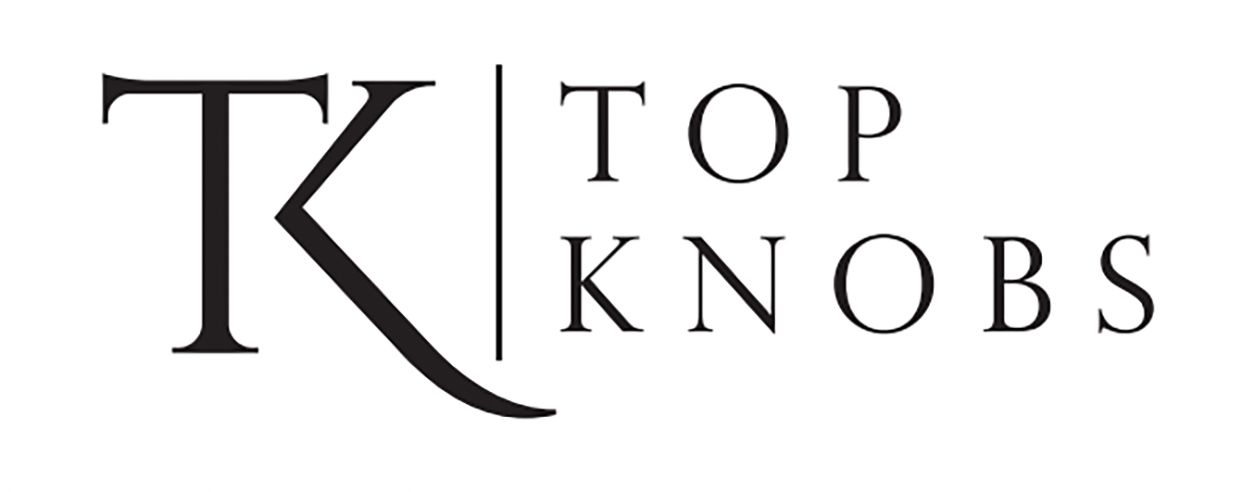 Top Knobs logo with stylized black TK letters and text on a white background