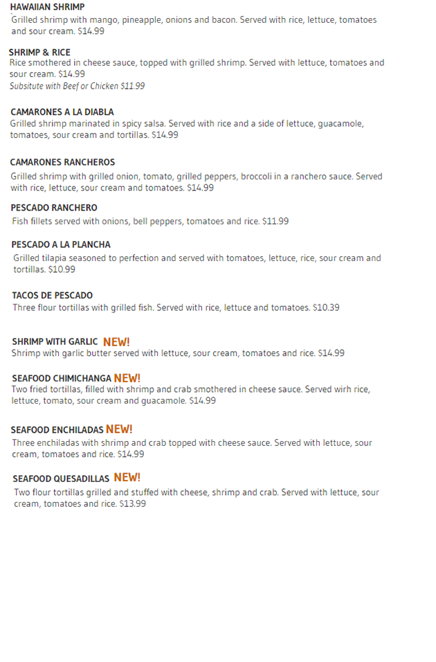 Mango’s Mexican & American Grill Varieties Lunch Menu Winona, MN