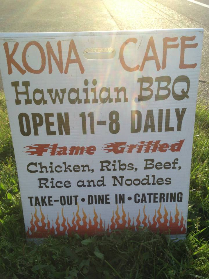 sign at Kona Café Hawaiian Barbeque and Catering