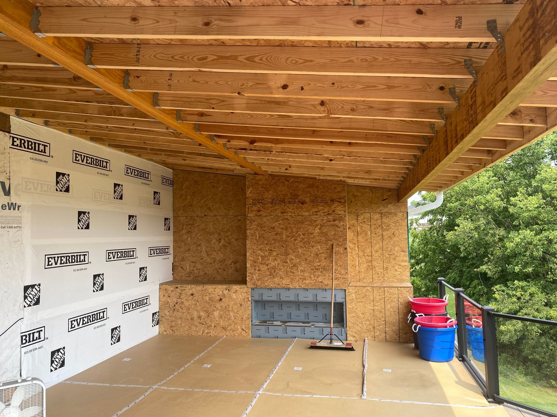 A fireplace room under repair