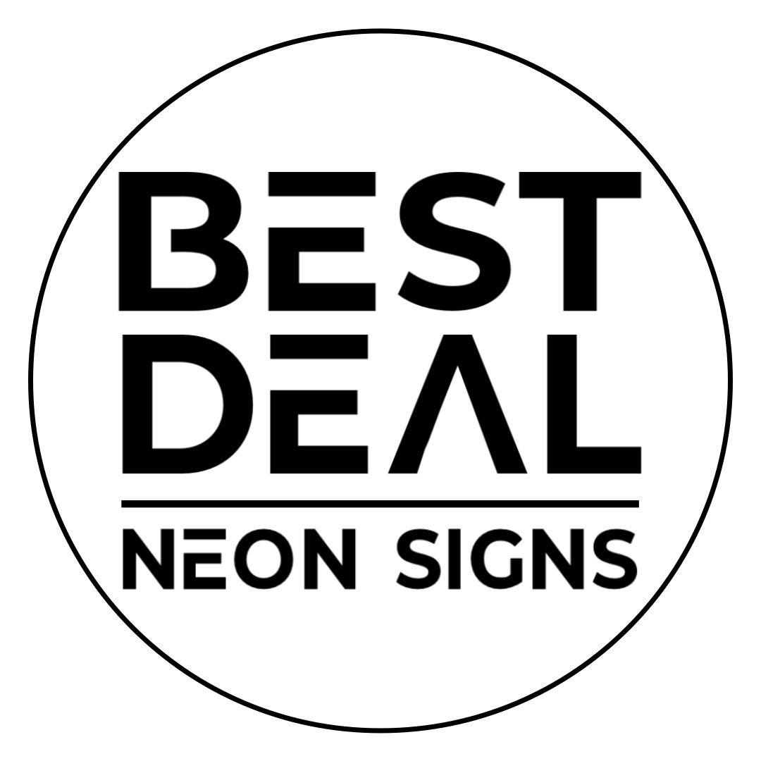 Black-and-white circular logo reading BEST DEAL NEON SIGNS