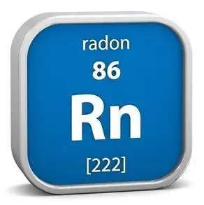 Blue periodic table tile for radon, element 86, with symbol Rn and mass [222].