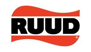 RUUD logo with black text inside an orange wavy banner.