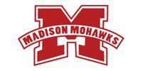 Madison Mohawks red block “M” logo with arched team name in white and red