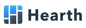 Hearth logo: Blue and gray square graphic next to the word 