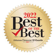 2022 Best of the Best award seal from Arkansas Democrat-Gazette. Gold with black text and red checkmark.