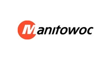 Logo for Manitowoc. A red circle encloses the white capital