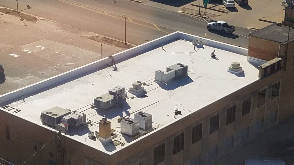 An aerial view of the roof of a building
