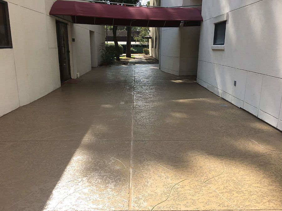 Shiny stamped concrete floor
