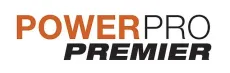 Logo for Power Pro Premier. Orange and black text on a white background.