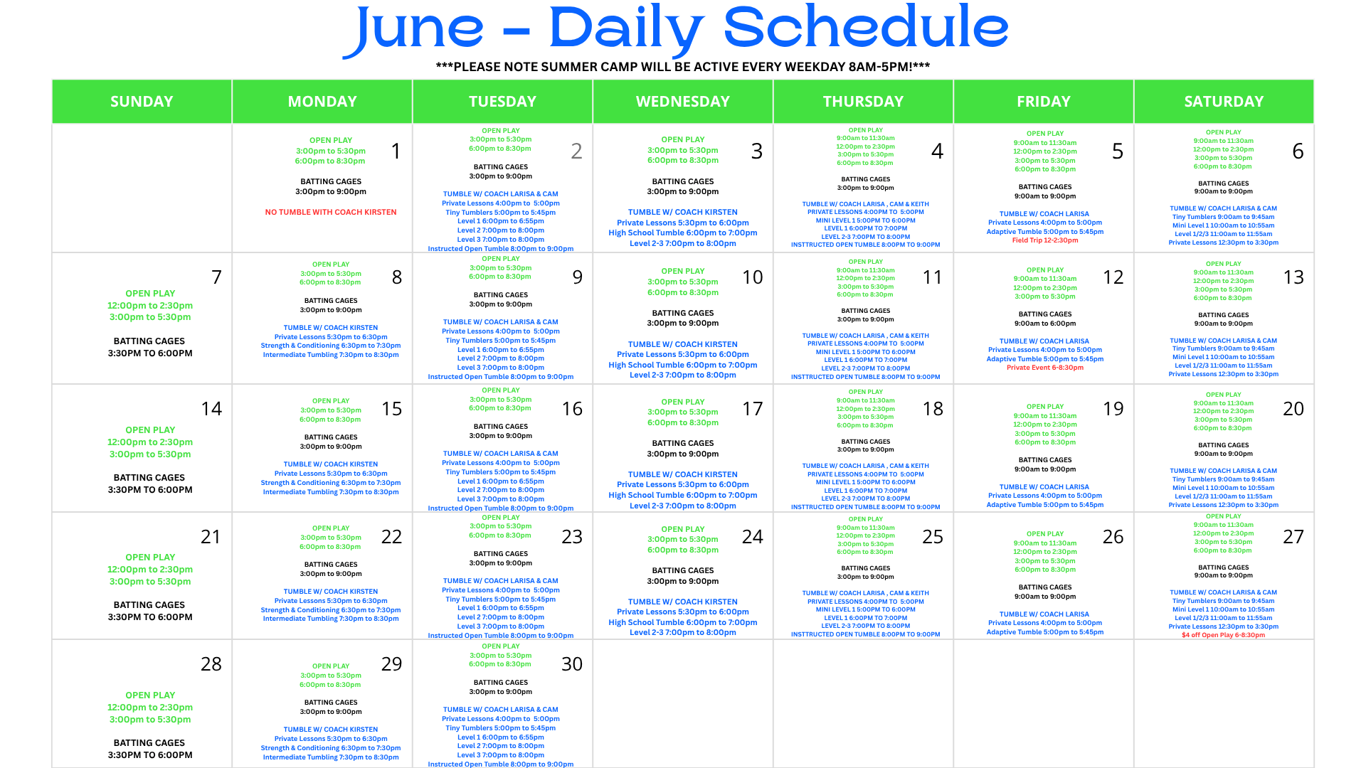 June - Daily Schedule