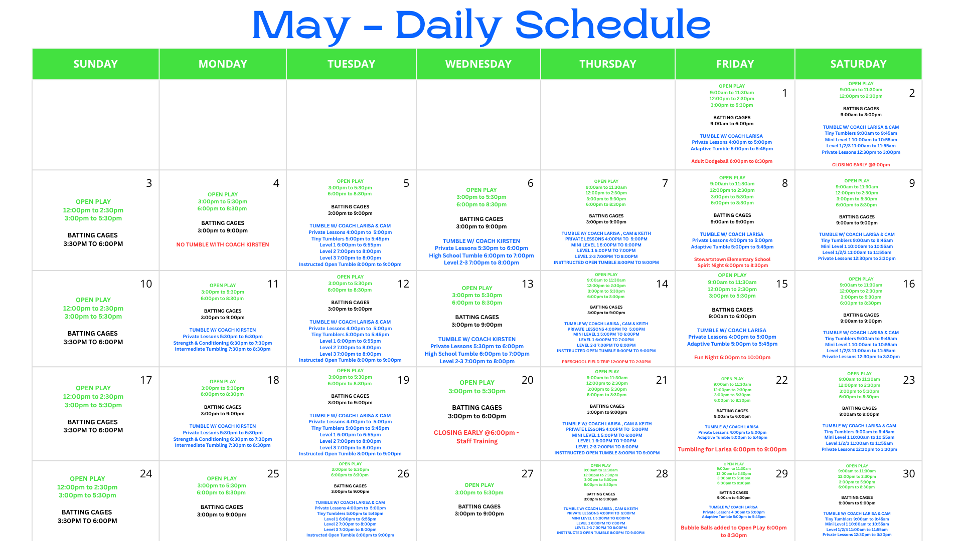 May - Daily Schedule