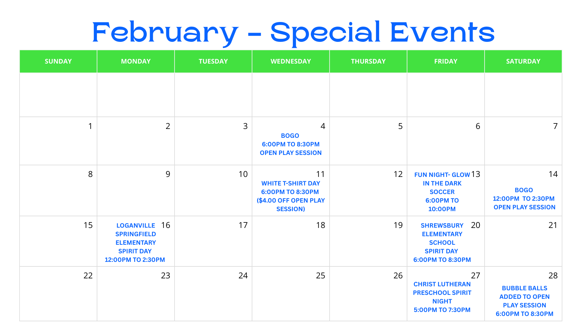 February - Special Events calendar