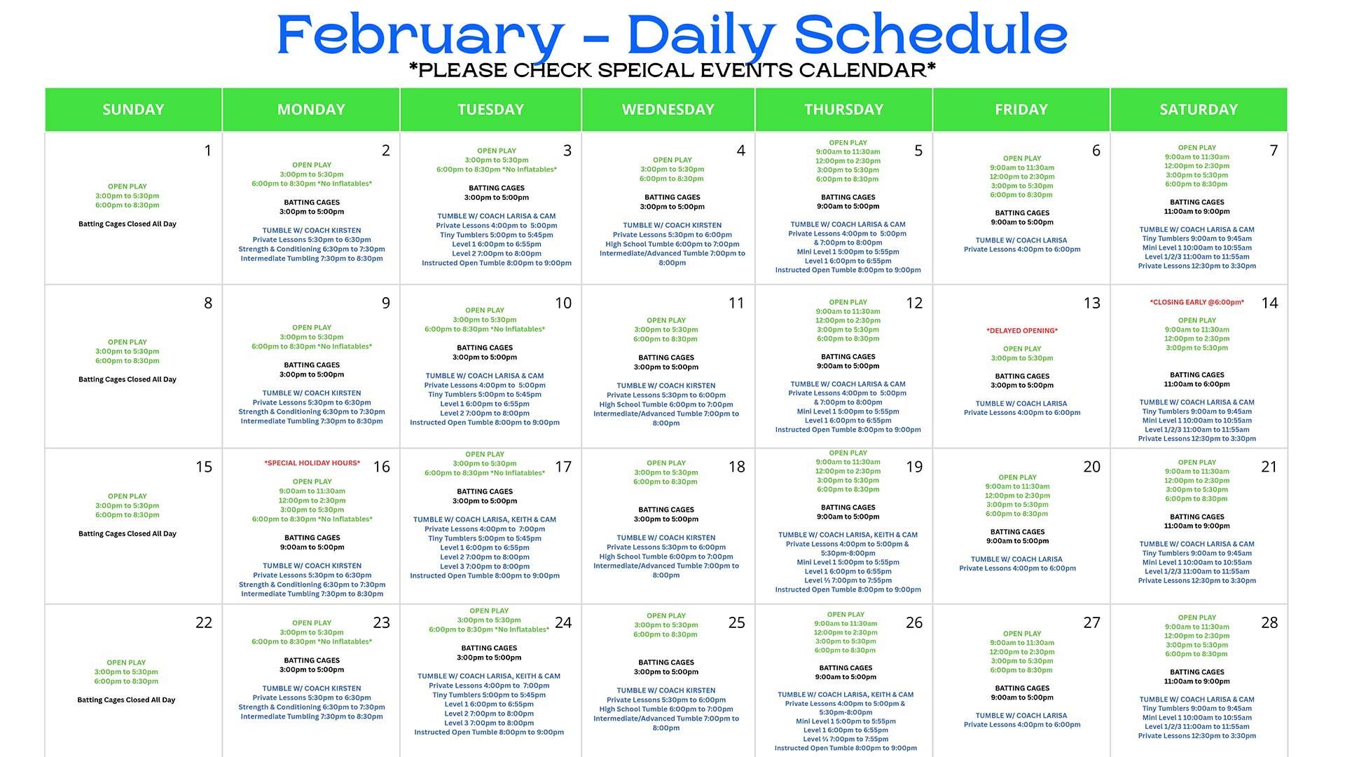 February - Daily Schedule
