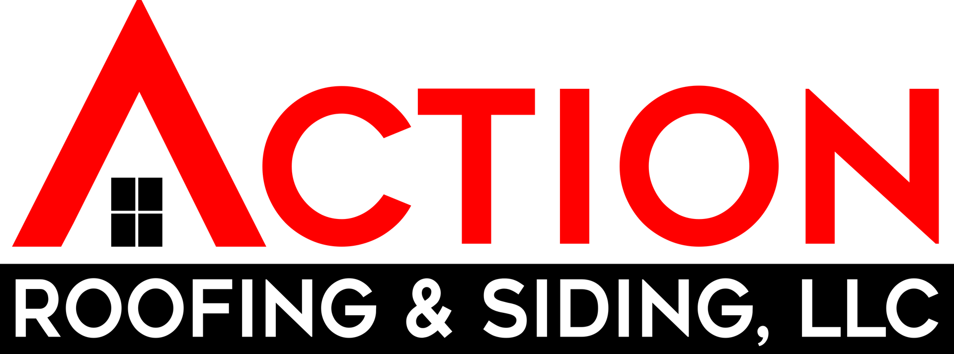 Logo for Action Roofing & Siding, LLC. Red 