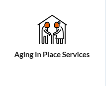 Aging In Place Services logo with two orange figures inside a house outline