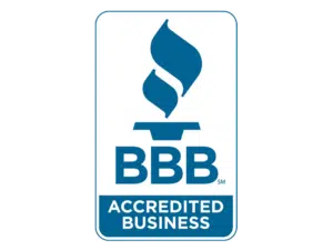BBB Accredited Business logo: blue torch symbol above 