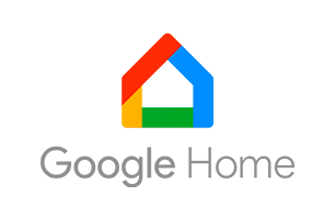 Google Home logo with multicolored house icon and gray text