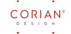 Corian Design logo in red and gray.