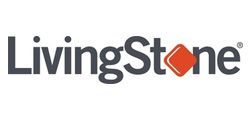 LivingStone logo: dark gray text, orange and white diamond shape.