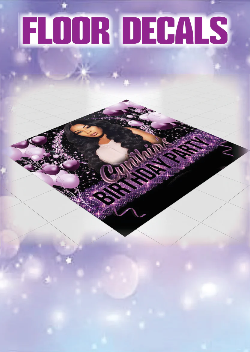 Floor decal with a photo of a woman, 