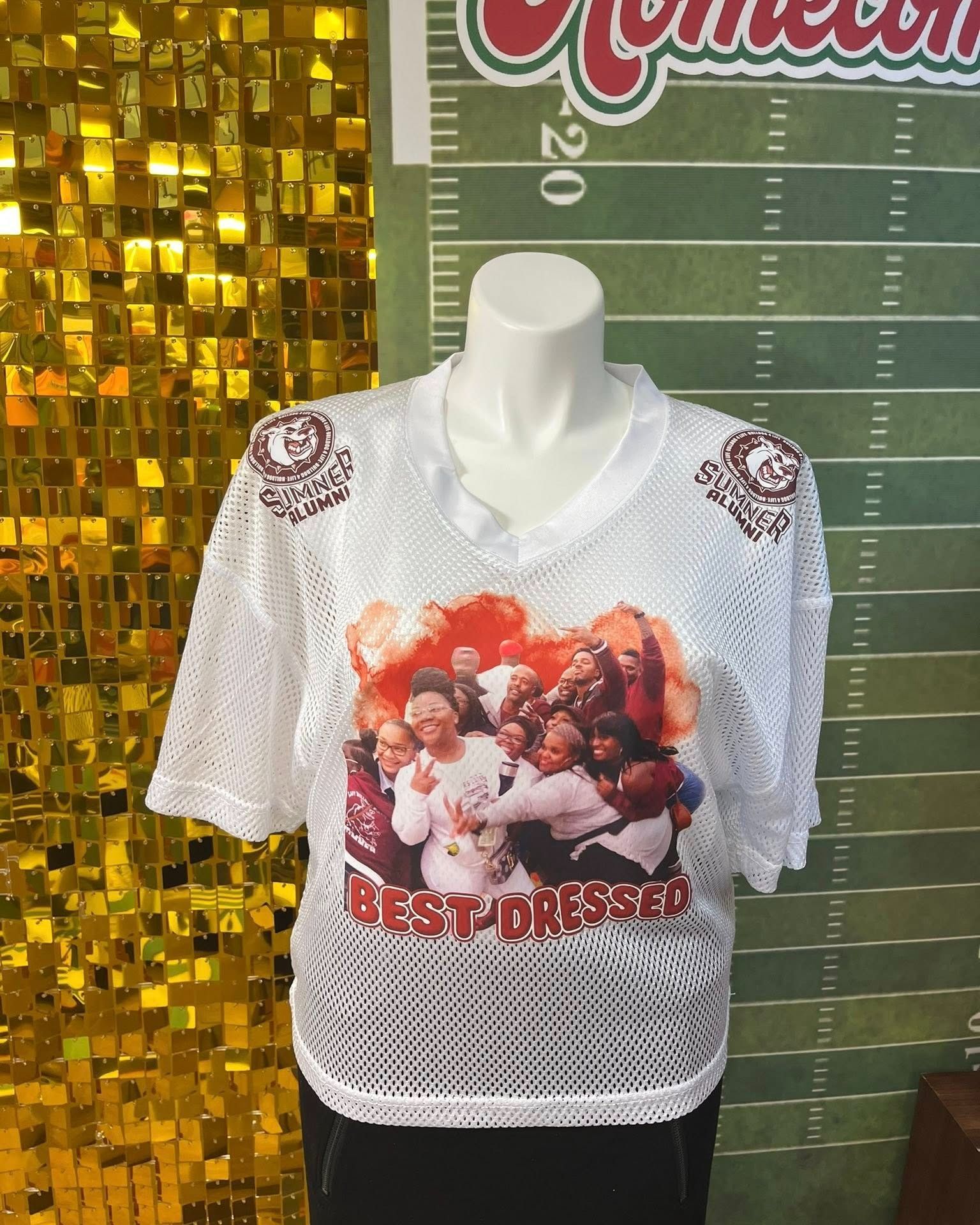 White mesh jersey with a photo and 