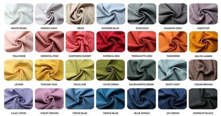 There are many different colors of fabric in this picture.