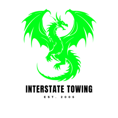 Green dragon logo above “INTERSTATE TOWING” text, with “EST. 2006” below