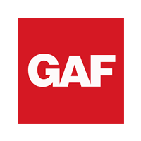 White GAF logo on a red square background.