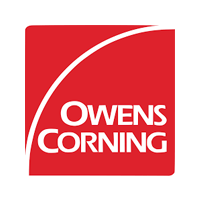 Owens Corning logo in white on a red square with a curved white line.