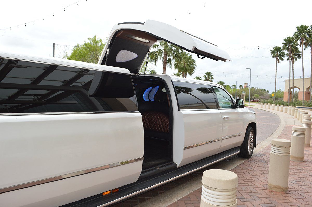 A white limousine with jet door