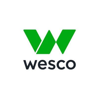 Logo for Wesco featuring a stylized green letter 