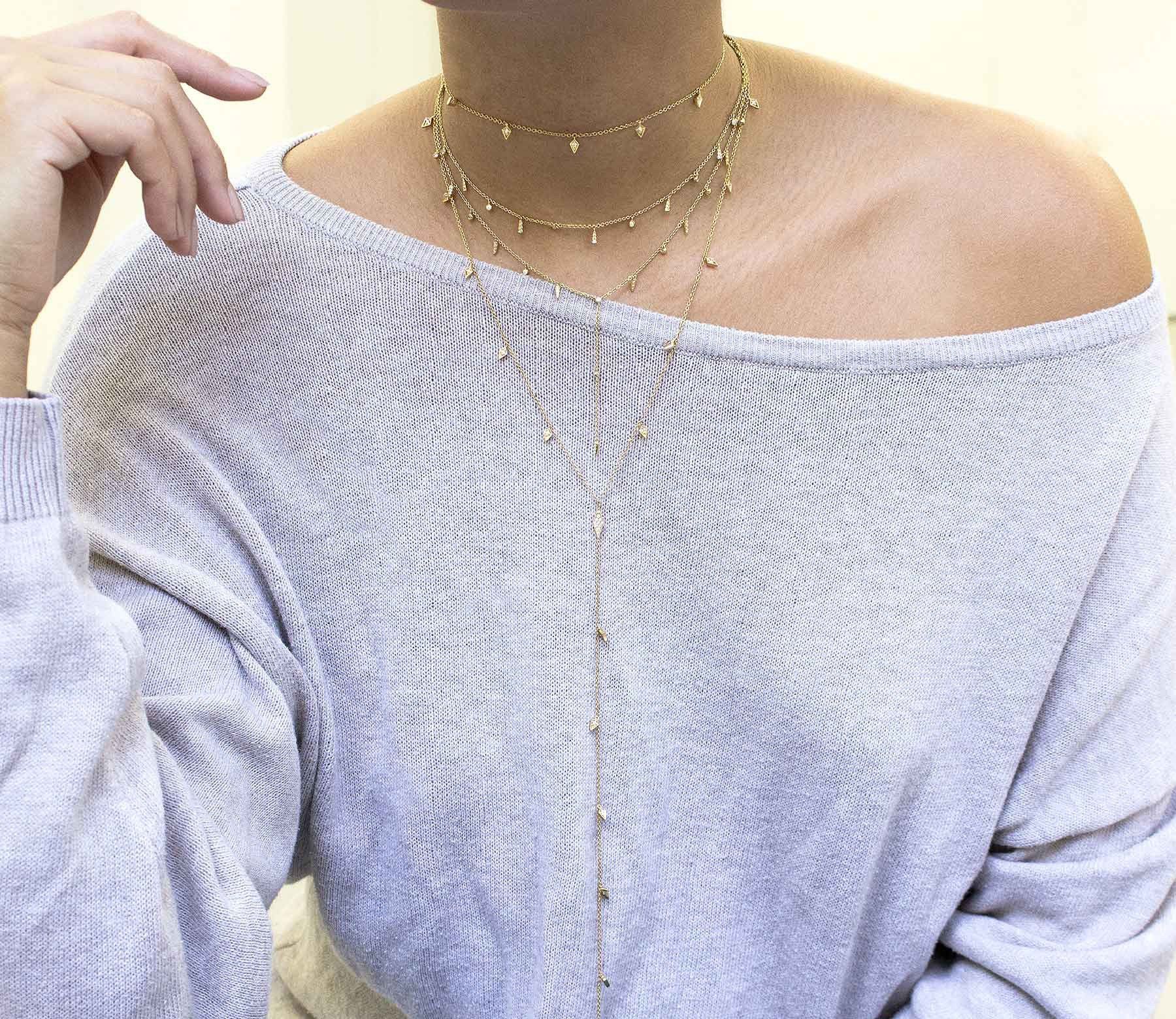 A beautiful necklace worn by a woman