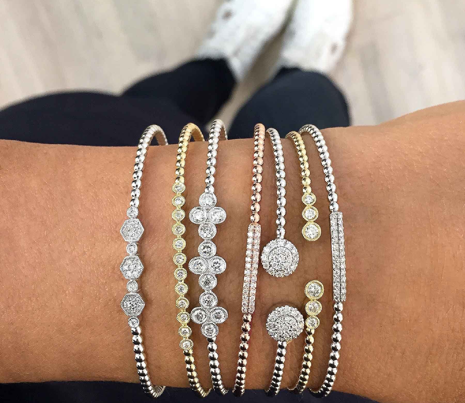 Woman wearing multiple bracelets